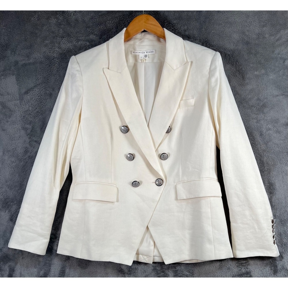 Veronica Beard Dickey Jacket Blazer 14 Cream Linen Blend Double Breasted